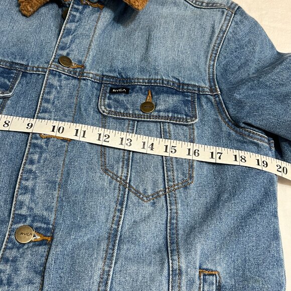 RVCA Men's Sherpa Lined Denim Jacket Size M Blue Jean Trucker Fleece Collar - Picture 5 of 9